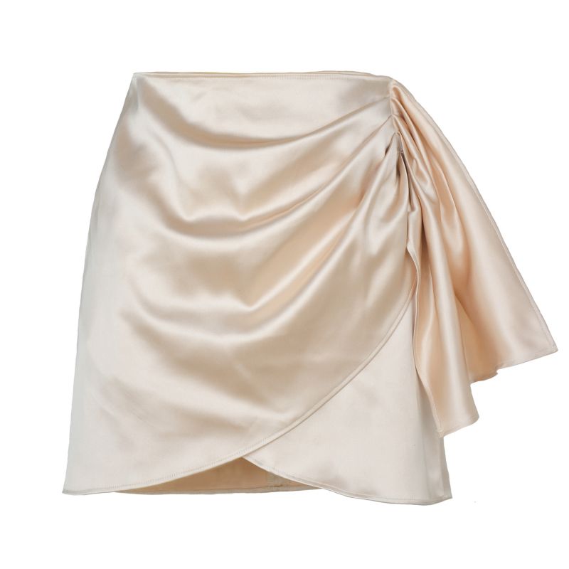 Fashion Beige Irregular Zippered Pleated Skirt