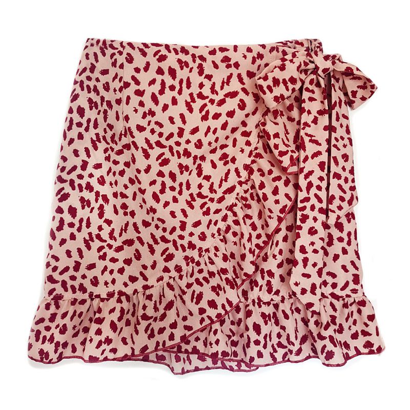 Fashion Pink Leopard Print Polyester Ruffled Strappy Irregular Skirt