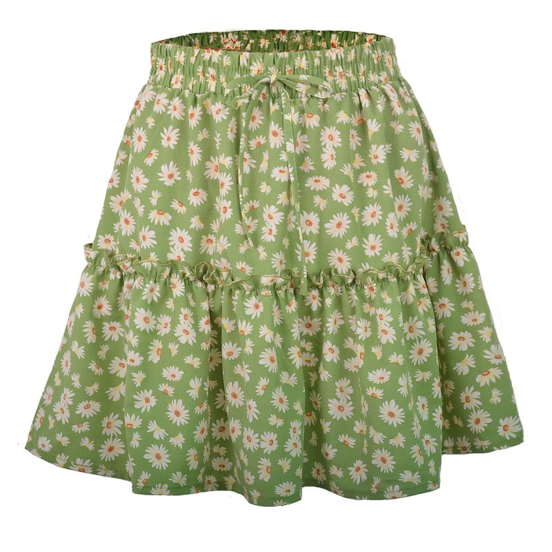 Fashion Grass Green Polyester Floral Skirt