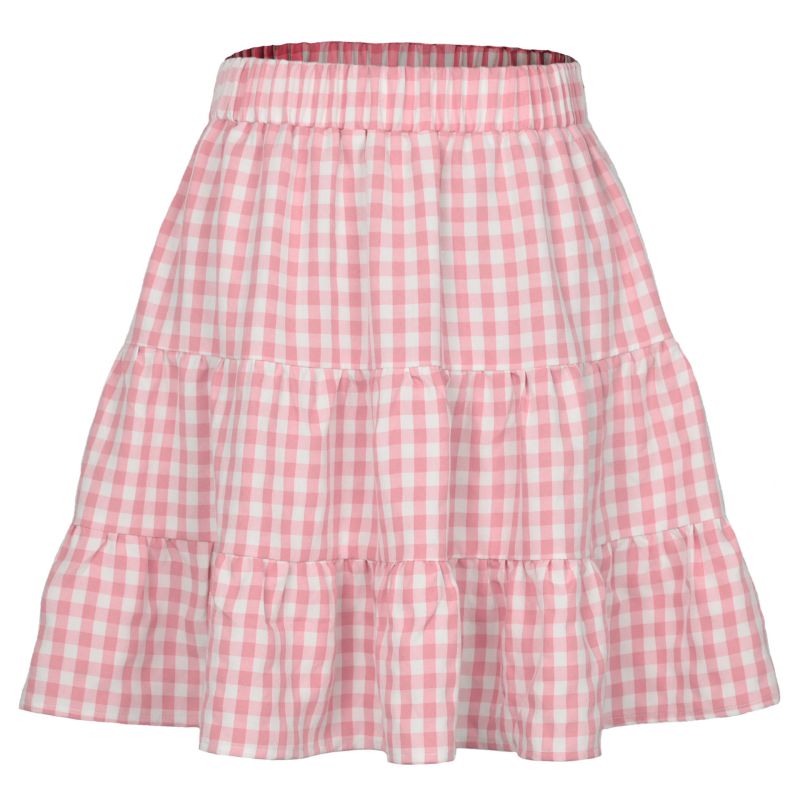 Fashion Pink Cotton Checked Layered Skirt