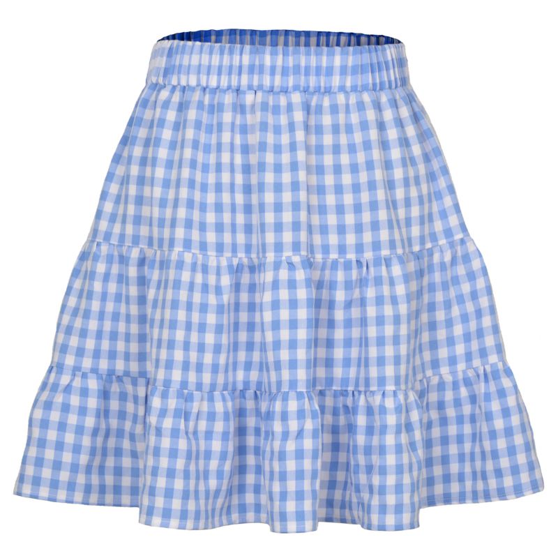 Fashion Blue Cotton Checked Layered Skirt