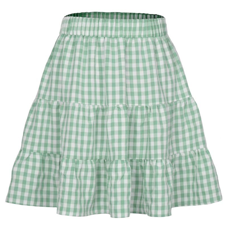Fashion Green Cotton Checked Layered Skirt