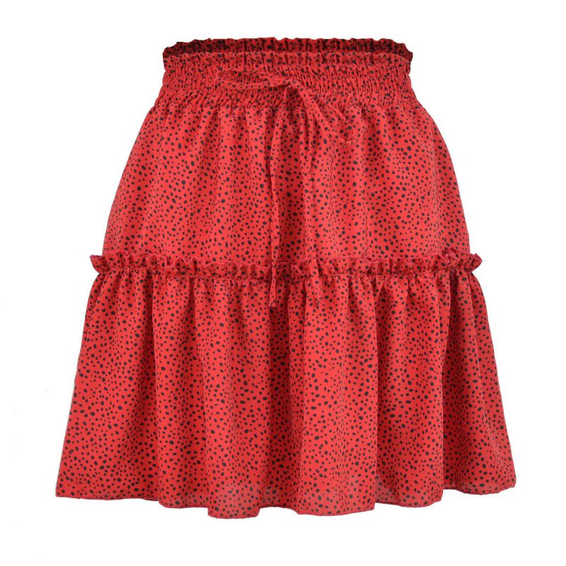 Fashion Red Polyester Printed Layered Skirt