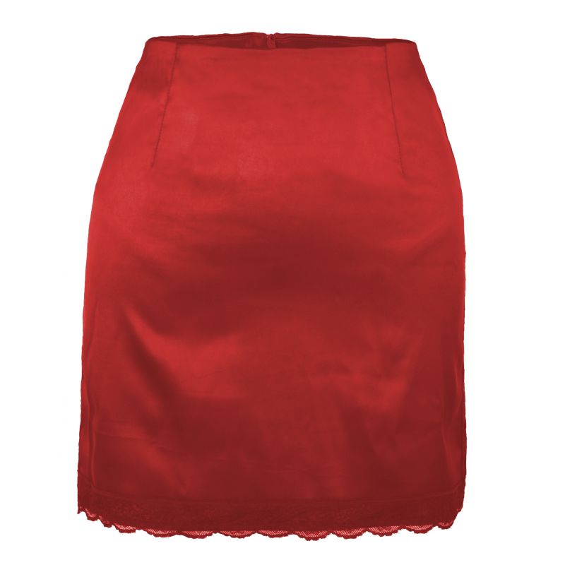 Fashion Red Polyester Satin Lace Skirt
