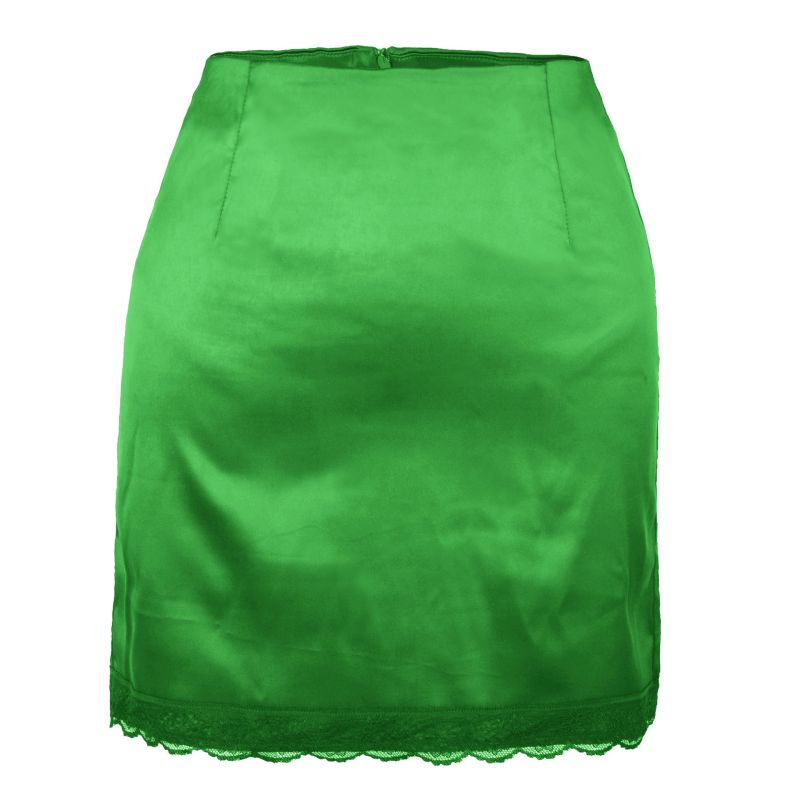 Fashion Green Polyester Satin Lace Skirt
