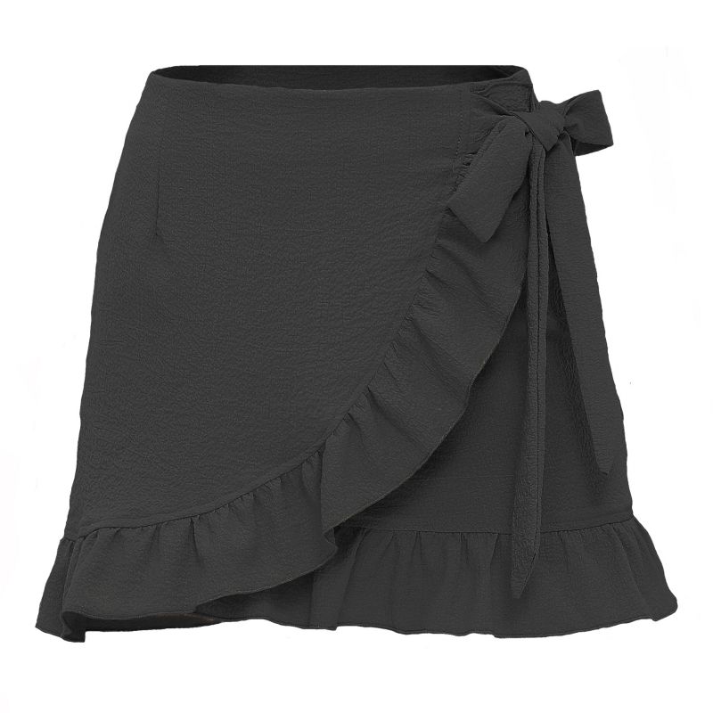 Fashion Black Polyester Lace-up Ruffle Skirt
