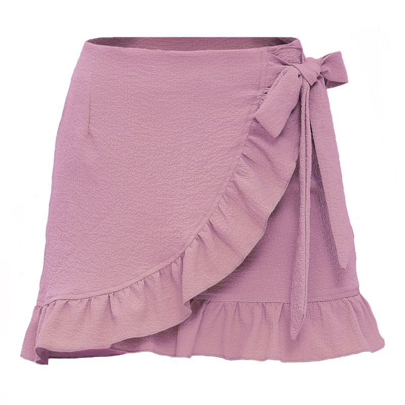 Fashion Pink Polyester Lace-up Ruffle Skirt