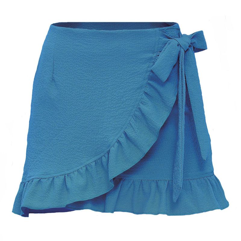 Fashion Blue Polyester Lace-up Ruffle Skirt