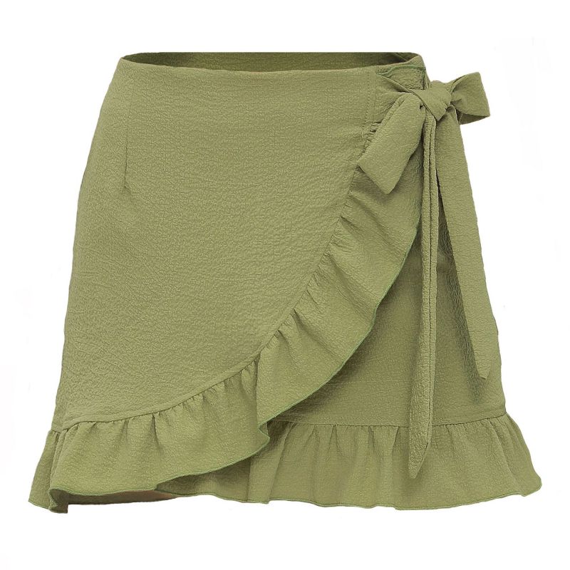 Fashion Green Polyester Lace-up Ruffle Skirt
