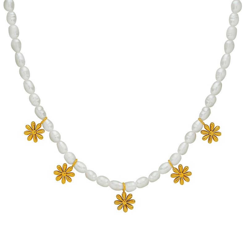 Fashion Gold Pearl Beaded Daisy Necklace