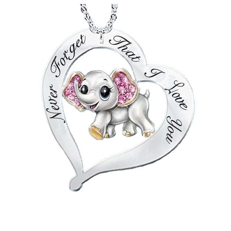 Fashion Love Elephant Alloy Diamond Elephant Necklace