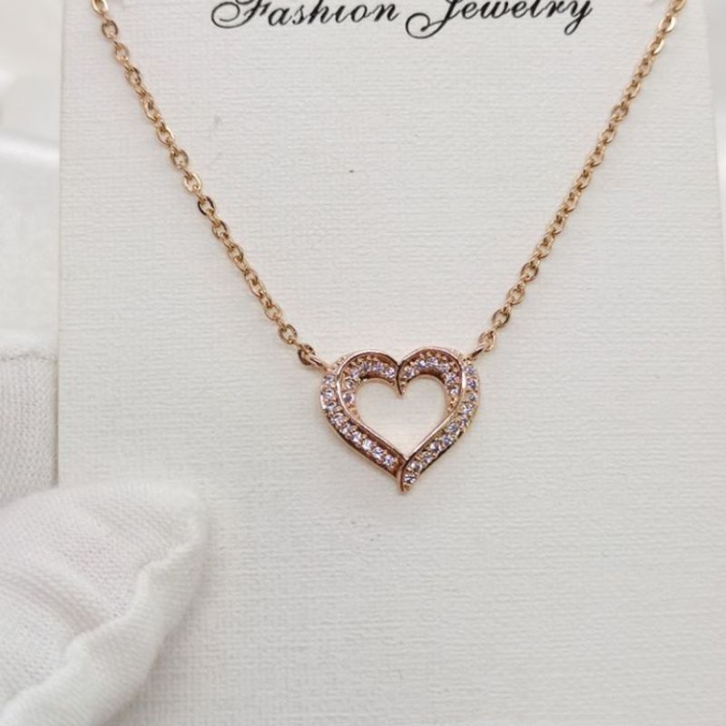 Fashion Rose Gold (color-preserving Plating) Copper Diamond Love Necklace
