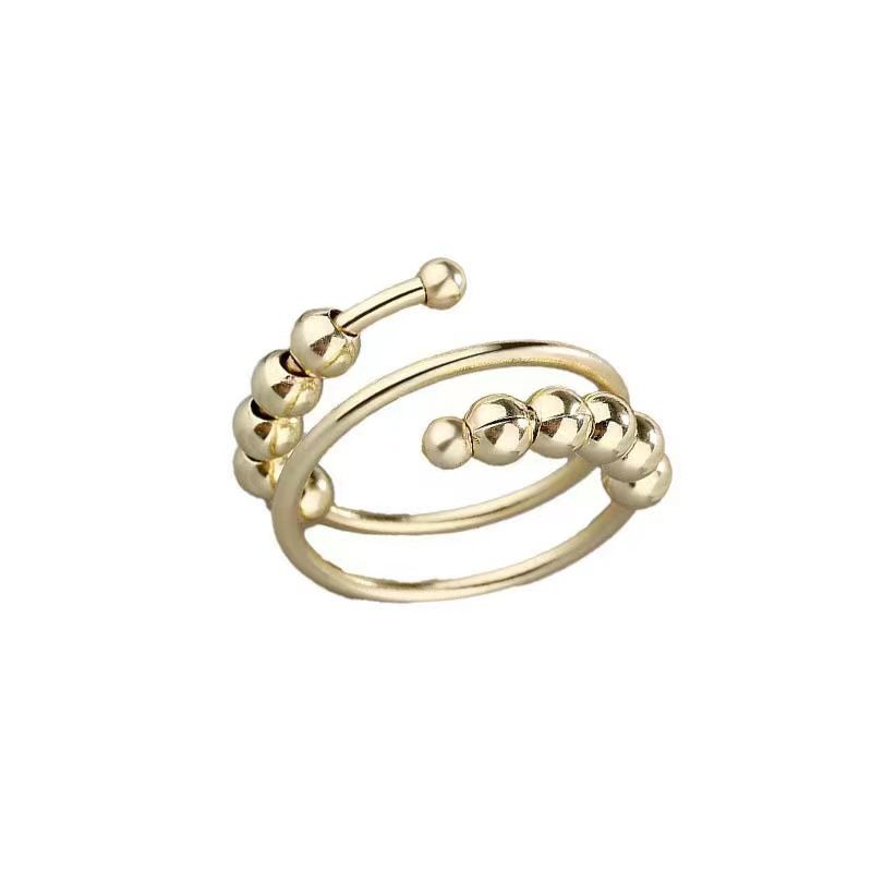 Fashion 10 Beads 2 Beads Gold Stainless Steel Double Layer Rotatable Ball Ring
