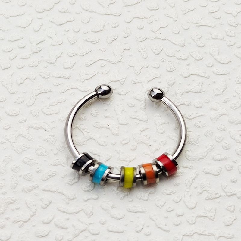 Fashion Red Orange Yellow Blue Black Stainless Steel Color Drip Oil Turn Open Ring