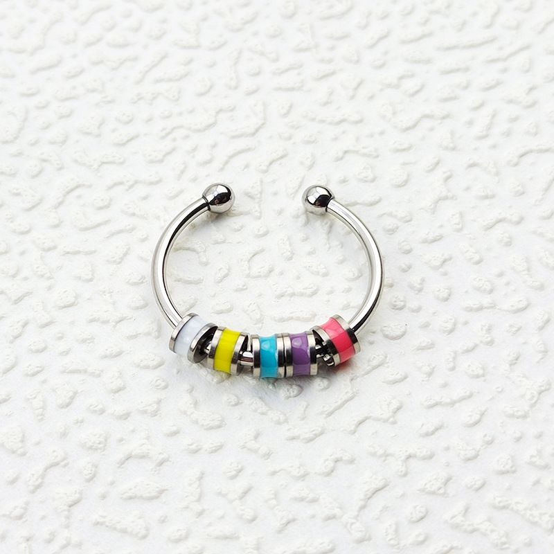 Fashion White Yellow Green Purple Pink Stainless Steel Color Drip Oil Turn Open Ring