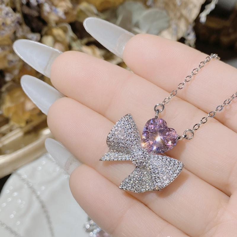 Fashion 5# Copper Diamond Bow Love Necklace