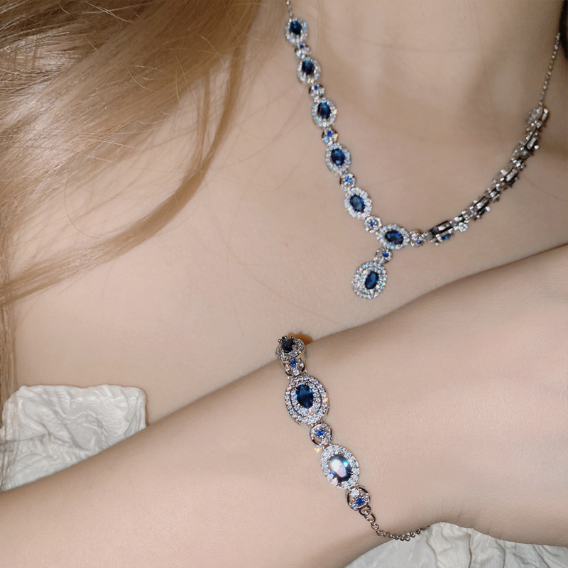 Fashion Blue Corundum Bracelet Copper And Diamond Oval Bracelet