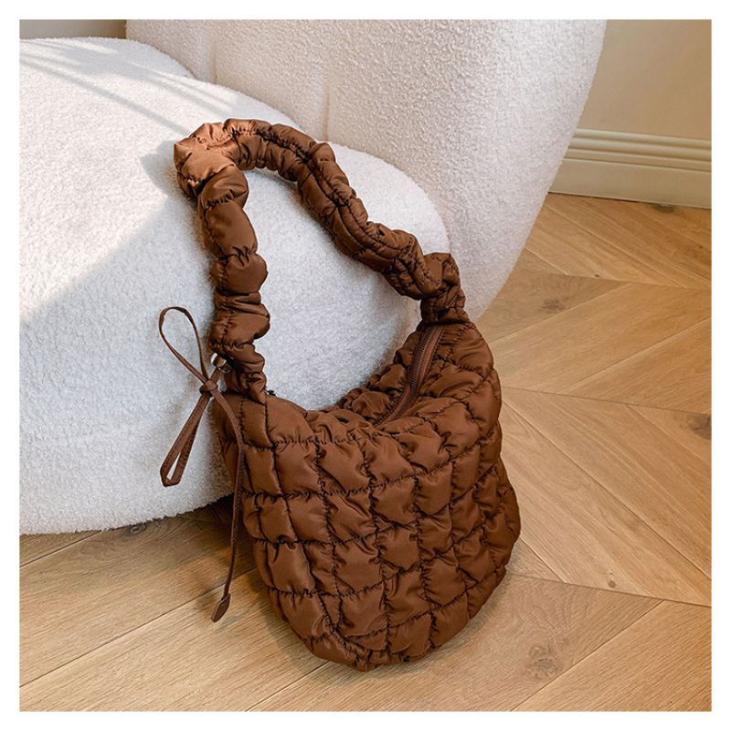 Fashion Brown Nylon Pleated Large Capacity Shoulder Bag