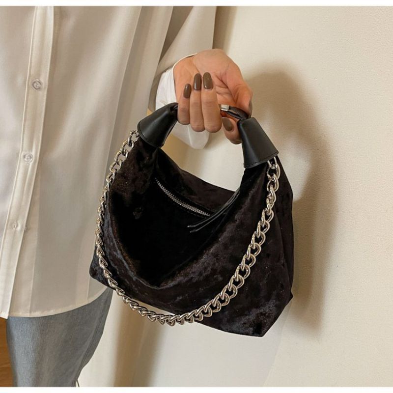 Fashion Black Suede Large Capacity Handbag