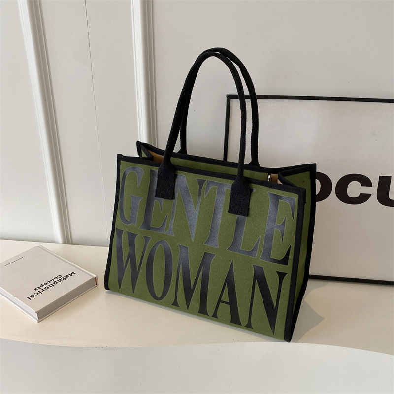 Fashion Green Canvas Letter Tote Bag