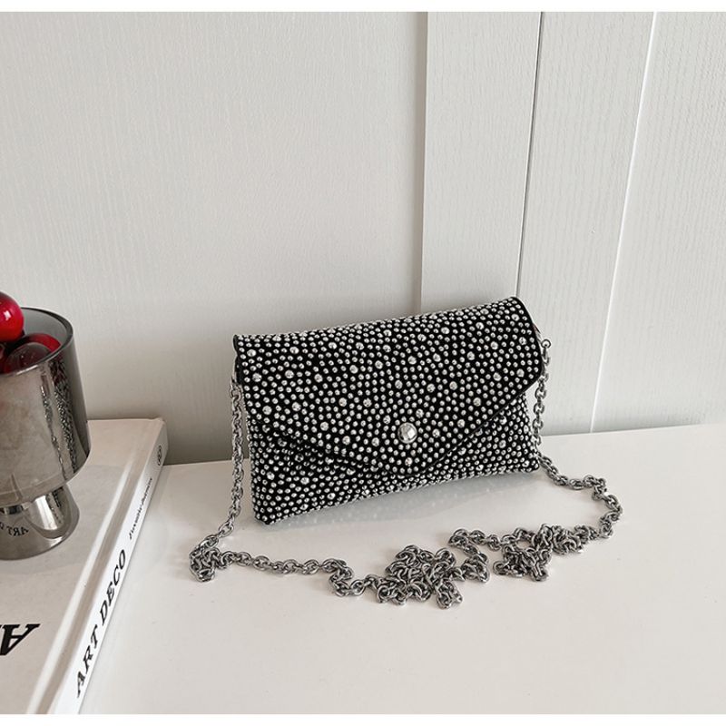 Fashion Black Silver Pu Diamond-encrusted Flip Cross-body Bag