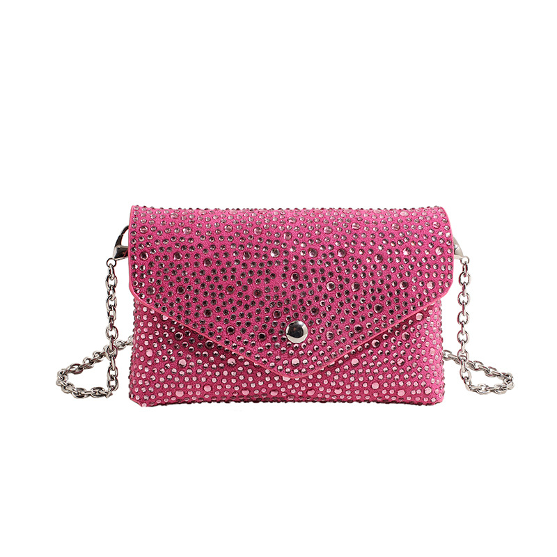 Fashion Rose Red Pu Diamond-encrusted Flip Cross-body Bag