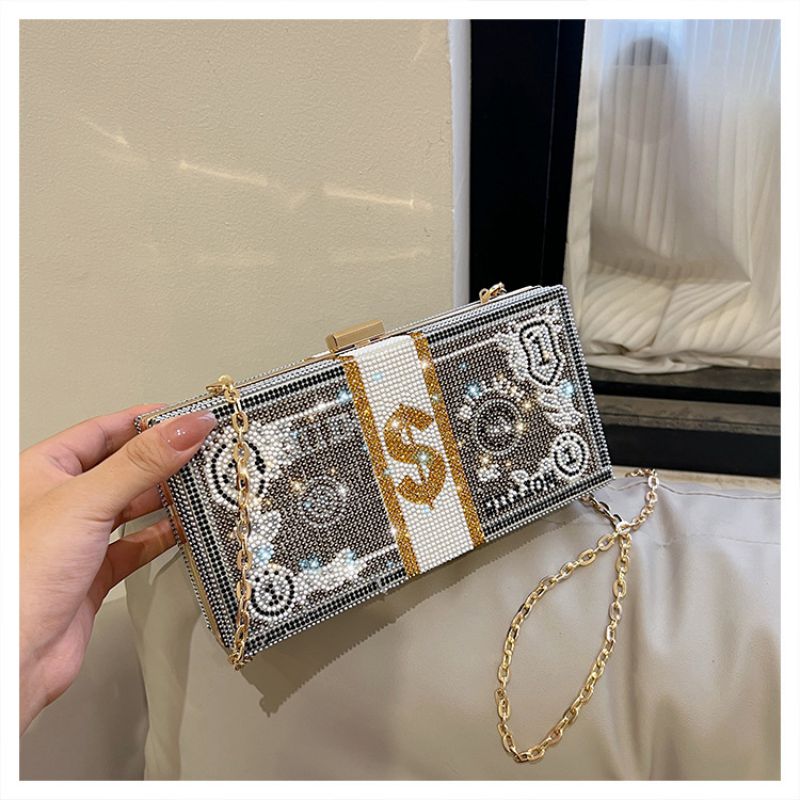 Fashion Grey Acrylic Diamond-encrusted Dollar Crossbody Bag