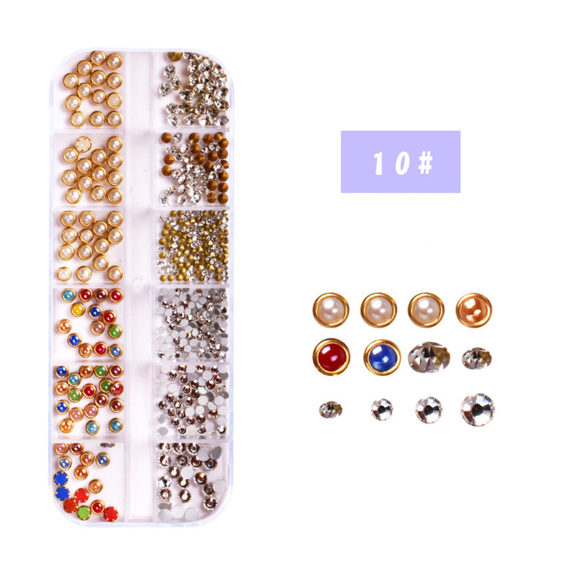 Fashion 10 Assorted Pearls And Rhinestones Geometric Mixed Pearl Nail Art Accessories