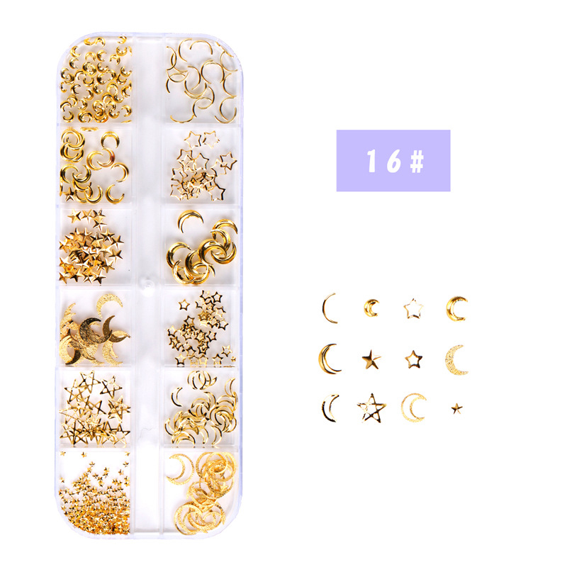 Fashion 16 Star And Moon Rivet Series Geometric Nail Art Accessories