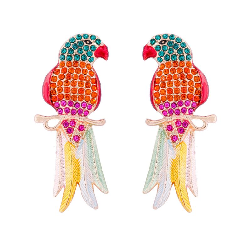 Fashion Orange Color Alloy Diamond Parrot Earrings
