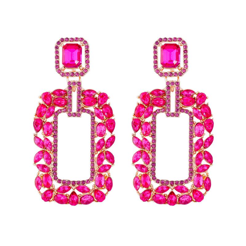 Fashion Pink Alloy Diamond Square Earrings