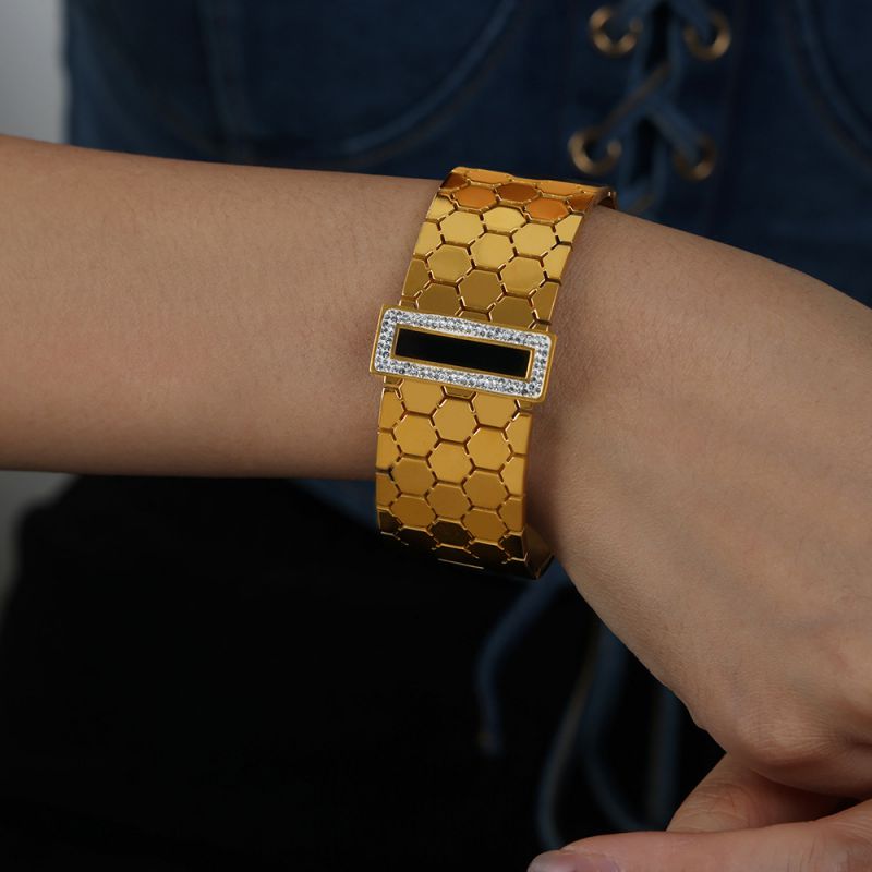 Fashion Gold Acrylic Bracelet Gold-plated Titanium Steel Honeycomb Pattern Bracelet