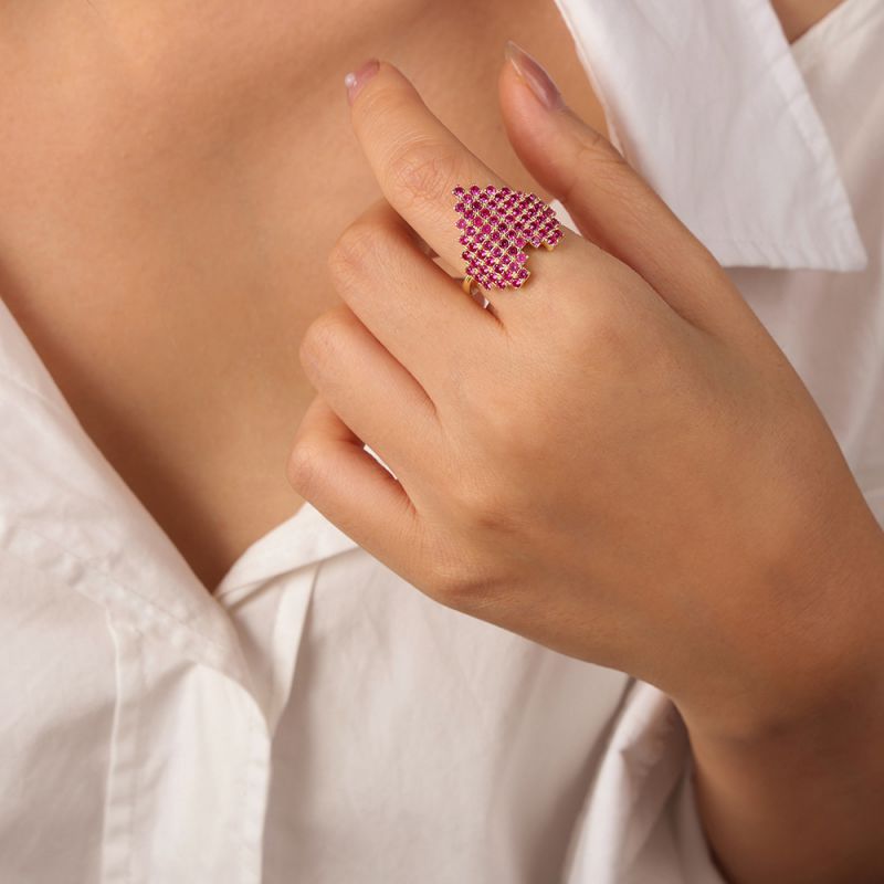 Fashion Magenta Diamond Ring Copper Diamond Love Ring