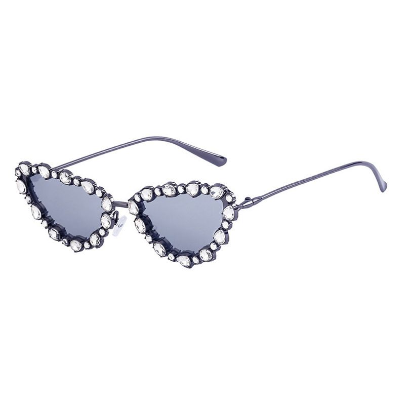 Fashion Gun Frame White Mercury Metal Cat-eye Diamond Sunglasses