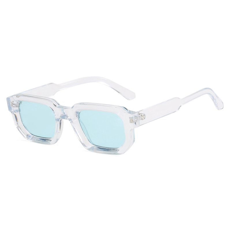 Fashion Transparent White And Green Film Pc Square Small Frame Sunglasses