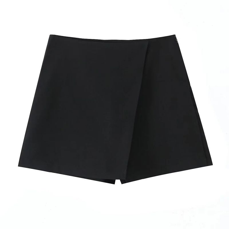 Fashion Black Polyester Slit Culottes