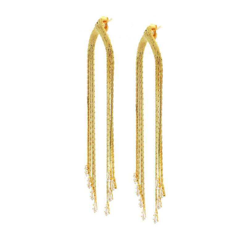 Fashion Gold Copper Diamond Tassel Drop Earrings