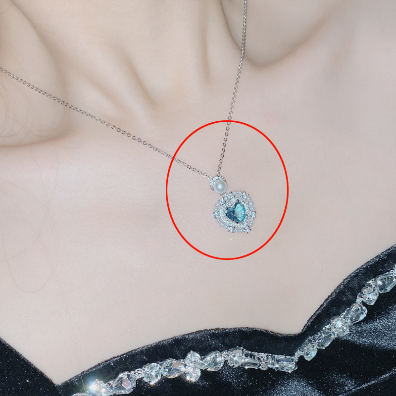 Fashion Pendant 0124 Sea Blue Without Chain Copper Diamond Love Pearl Pendant