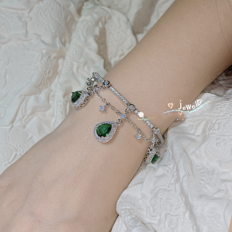 Fashion Green Spinel Bracelet Copper And Diamond Drop-shaped Bracelet