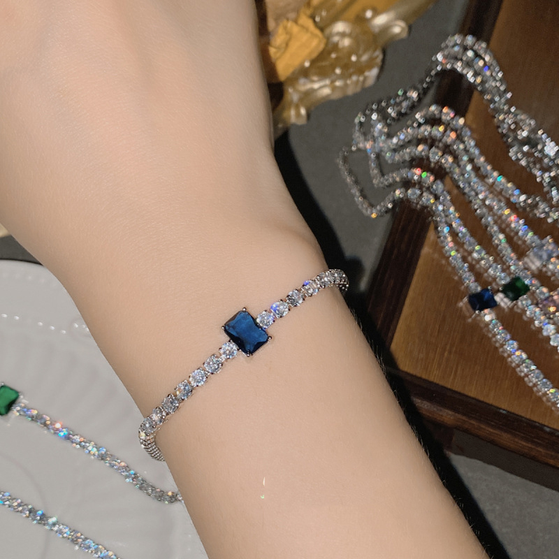Fashion Brilliant Bracelet Sapphire Blue Copper Diamond Square Bracelet