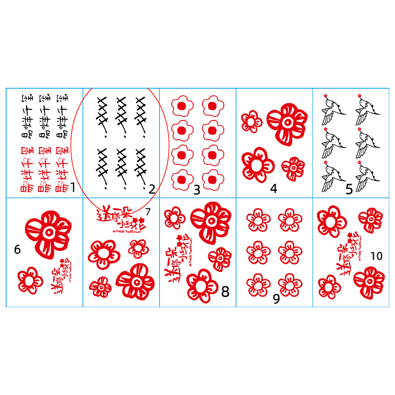 Fashion 10 No. 2 Pictures Small Red Flower Printed Tattoo Sticker