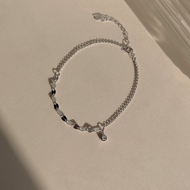 Fashion Lip Chain Round Diamond Stitching Bracelet (white Gold) Lip Chain Spliced Round Diamond Bracelet