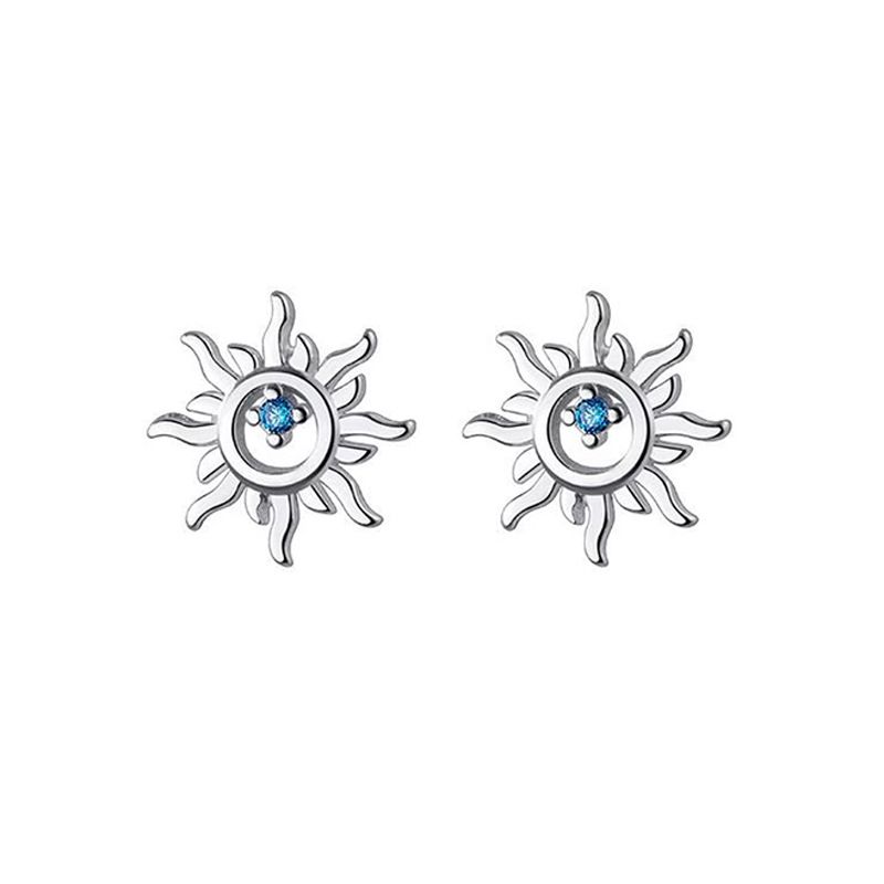 Fashion Blue Diamond Sun Earrings Copper Inlaid Zirconium Sunflower Mens Earrings