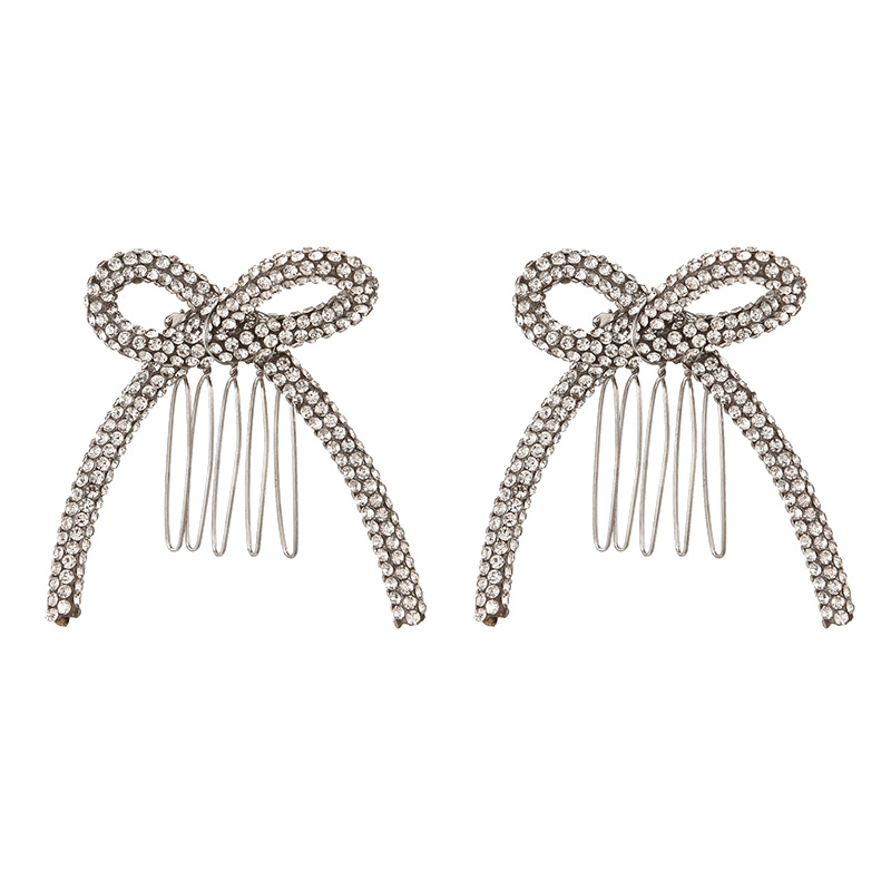 Fashion Silver Alloy diamond bow hairpin single