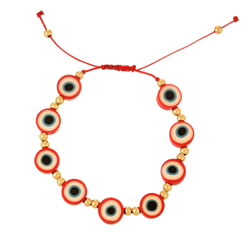 Fashion Red Copper Beaded Polymer Clay Eye Braid Adjustable Bracelet