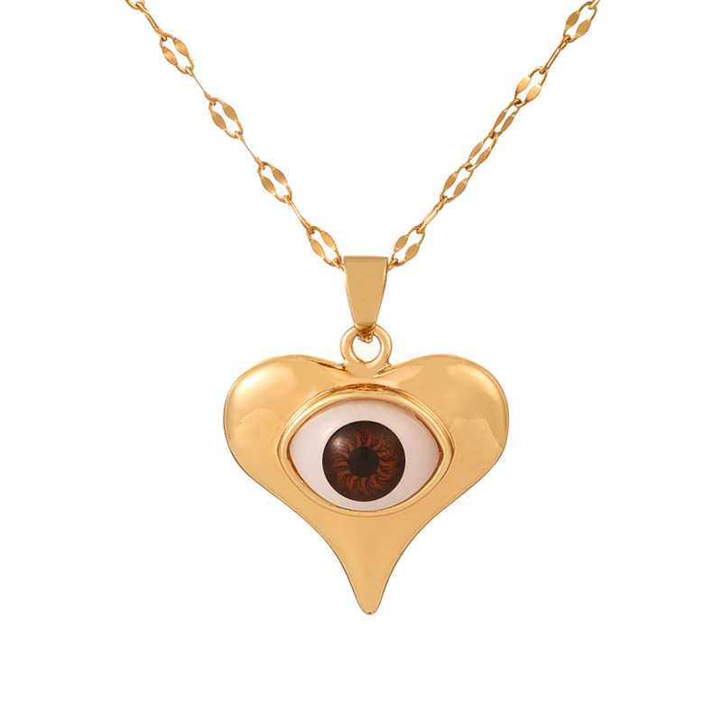 Fashion Golden 3 Titanium Steel Love Resin Eye Pendant Necklace