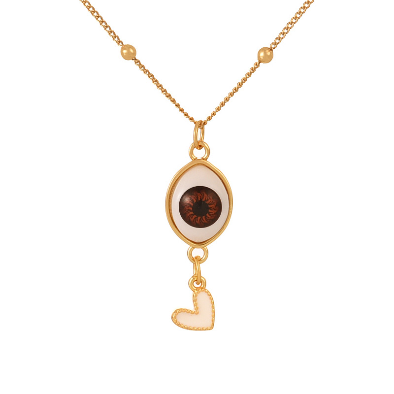 Fashion White Resin Eye Drops Oil Love Pendant Copper Bead Necklace