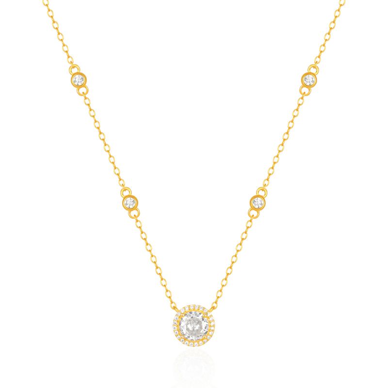 Fashion Gold Metal Diamond Round Necklace
