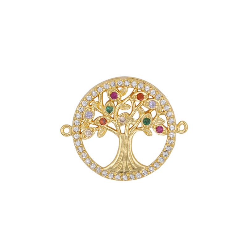 Fashion Gold Copper Inlaid With Colored Zirconium Hollow Tree Of Life Pendant