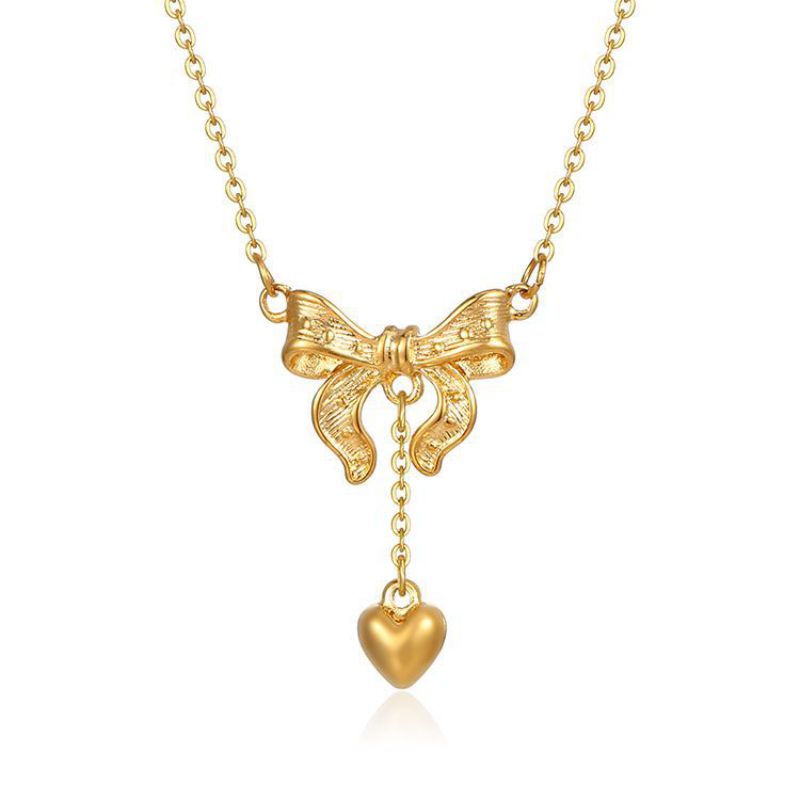 Fashion Gold Stainless Steel Bow Love Y-shaped Necklace